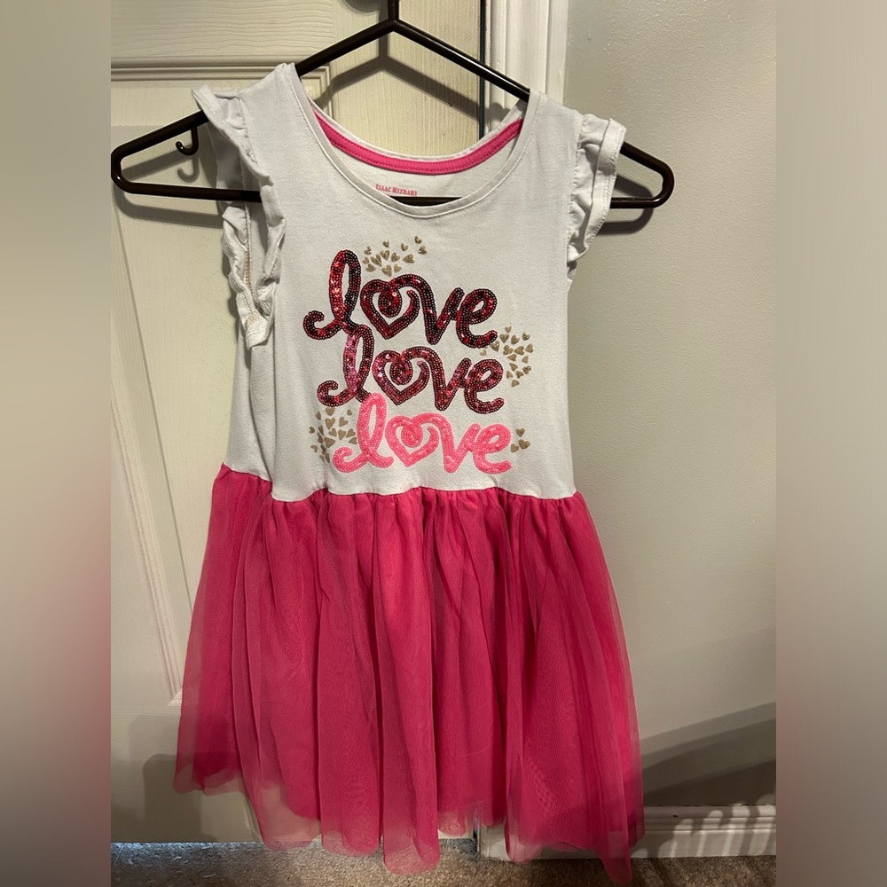 Isaac Mizrahi children’s Love Dress. Pink, white, sparkles. Girls L (10-12) Used
